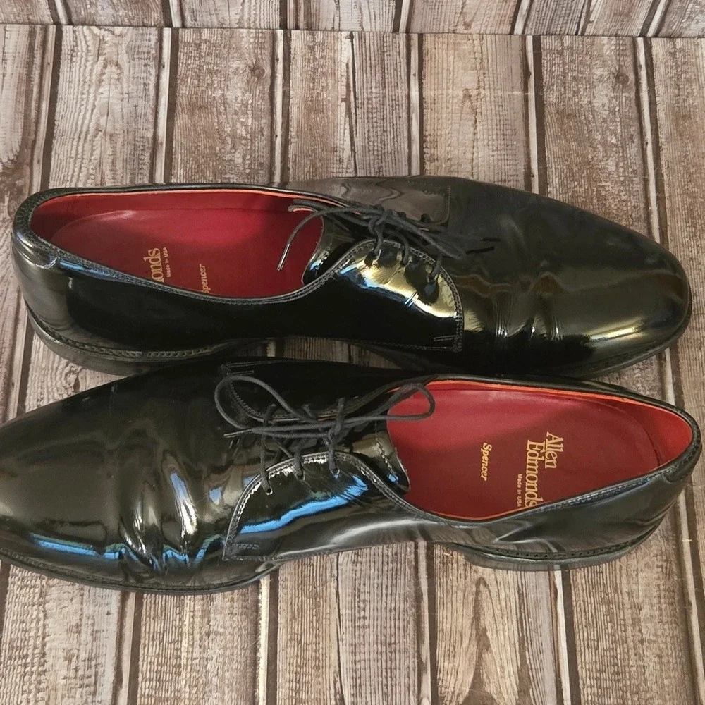 Sz 15 B Mens Allen Edmonds Spencer Black Patent Leather Tuxedo Formal Shoes